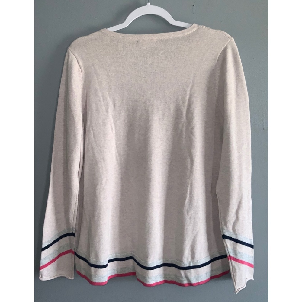 Lisa Todd V-Neck Lavender Cotton Casual Hi-Lo Sweater Stripe Contrast M - Picture 3 of 11